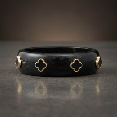 Bangle Marbled Black and Gold Quatrefoil Bracelet