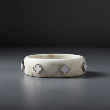 Bangle Marbled Ivory and Gold Quatrefoil Bracelet
