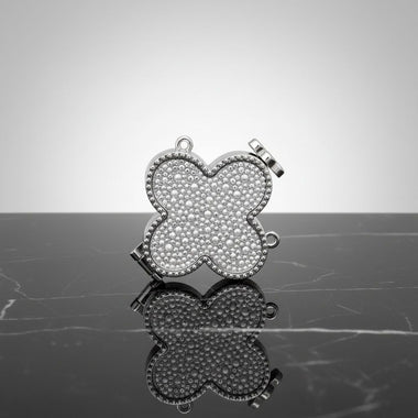 Mini Silver Quatrefoil Sparkle Crossbody Compact