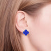 Studs Blue Rhinestone Quatrefoil Clover Earrings