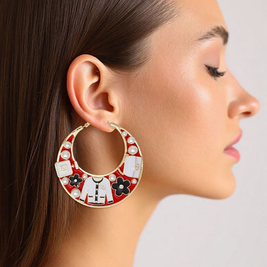 Hoop Fashion House Chic Red and Gold Earrings