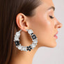 Hoop Uptown Glam Pearl Silver and Black Earrings