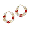 Hoop Uptown Glam Pearl Gold and Red Earrings