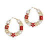 Hoop Uptown Glam Pearl Gold and Red Earrings