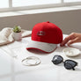 DST Red Canvas Baseball Cap with Rhinestone Brim