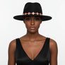 Black Fedora Hat with Pink Gold Quatrefoil Band