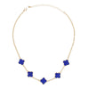 Necklace Gold Blue Rhinestone Quatrefoil Clovers