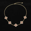 Red Encrusted Quatrefoil 5 Motif Chain Necklace