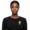 White Brooch Elaborate Religious Cross Gold Pin