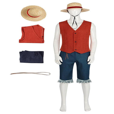 Men's Anime Costumes Halloween Luffy Cosplay Costume Monkey D Luffy Classic Costume with Straw Hat - DJ Comics