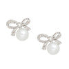 Studs Silver Ribbon Bow White Pearl Earrings Women