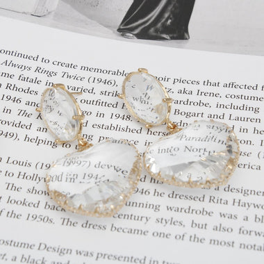 Drop Clear Glass Heart Crystal Gold Earrings Women