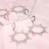 Drop Silver Open Hoop Sunburst Rhinestone Earrings