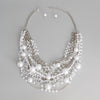Chunky Silver Chain White Pearl Layered Necklace