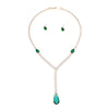 Formal Necklace Green Teardrop Crystal Y Set