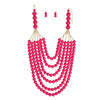 Beaded Long Layer 6 Strand Pink Chunky Necklace