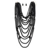Beaded Black 10 Strand Long Layered Necklace Women