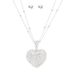 Pendant Silver 2 Layer Puffy Rhinestone Heart Set