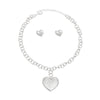 Pendant Silver Girly Patterned Puffy Heart Set