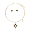 Pendant Gold Black Monogram Flower Necklace Set