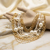 Cream Pearl 13 Strand Layered Gold Chain Necklace