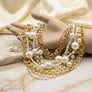 Cream Pearl 13 Strand Layered Gold Chain Necklace