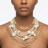Cream Pearl 13 Strand Layered Gold Chain Necklace