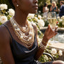 Cream Pearl 13 Strand Layered Gold Chain Necklace