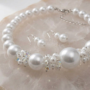 White Pearl Bead Cluster Single Strand Necklace