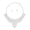 Bib Silver Monogram Flower Rhinestone Necklace Set