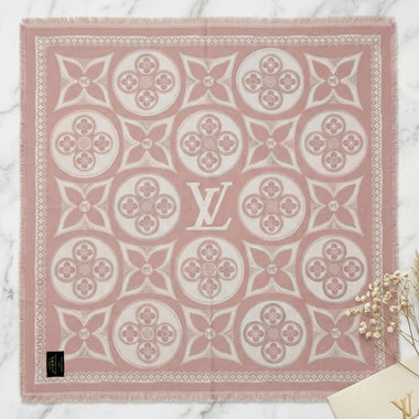 Faux Cashmere Pink Beige Motif Shawl Square Scarf