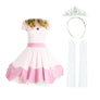 Princess Peach Deluxe Dance Dress Cosplay Costume for Women - Official Look with Gloves & Crown for Parties, Halloween, & Cosplay