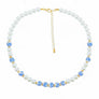 Necklace Cream Pearl Blue Hand Painted Bead Women