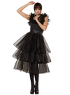 Black Costume Dress for Adults, Dark Gothic Dress with Belt, Perfect for Halloween Costume, Cosplay, and Birthday Party