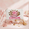 Wristlet White and Pink Cowgirl Bead Zipper Pouch