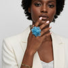 Cocktail Turquoise Sculpted Petal Bead Flower Ring