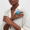 Cocktail Turquoise Sculpted Petal Bead Flower Ring