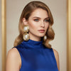Drop Gold Organic Oval Cream Pearl Domed Earrings
