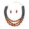 Beaded Warm Caramel Swirls 3 Layer Necklace Women