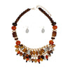 Beaded Earthy Raw Wood and Stone Drop Necklace