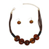 Beaded Chunky Brown Artisan Bead Cord Necklace