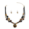Pendant Leopard Wood and Stone Bead Necklace