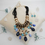Beaded Blue Stone Global Artisan Leather Necklace