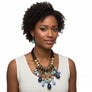 Beaded Blue Stone Global Artisan Leather Necklace
