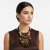Beaded Brown Stone Global Artisan Leather Necklace