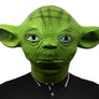 Yoda-inspired green latex full-head Halloween costume mask, complete front view