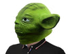 Yoda-inspired green latex adult costume mask, left-side profile and pointed ear