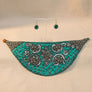 Handmade Teal Satin Scarf Necklace Set