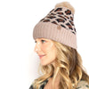 Camel Leopard Pom Beanie