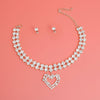 Silver Crystal 2 Row Heart Choker Set